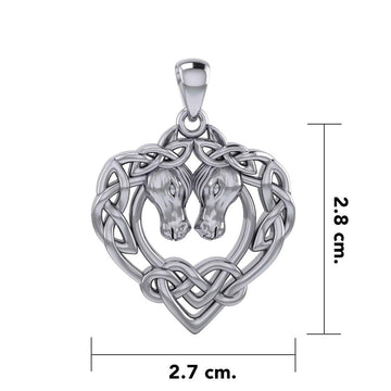 Double Horses in The Celtic Heart Silver Pendant TPD6027 - Jewelry
